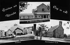605102 Drieluik met afbeeldingen van de St.-Dominiscuskerk (Palestrinastraat 1), Pniëlkerk (Lessinglaan 33) en de ...